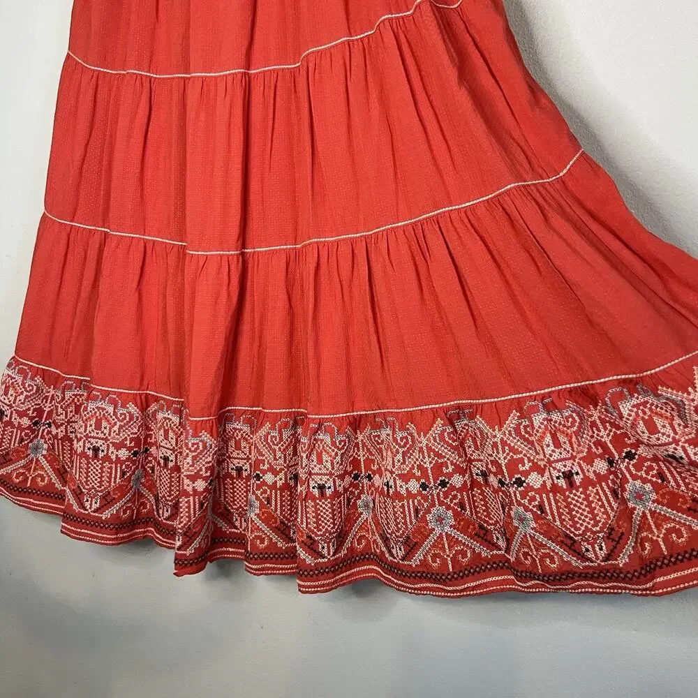 NWT Max Studio Red Mini Dress Sz L College Sundress Vacation Embroidered Ruffle - Picture 4 of 14